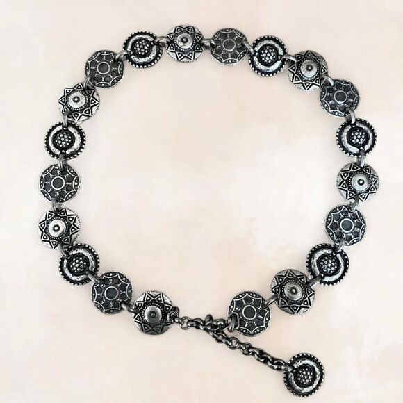 Vintage Silver Tone Metal Circle Medallion Coin Chain Belt - Picture 1 of 3